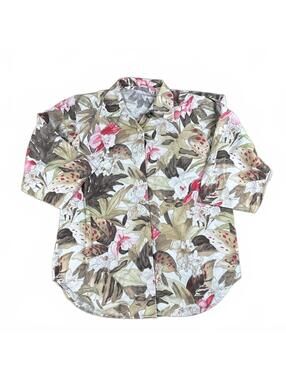 Via Condotti Florida Women Sz Medium Button Up Blouse Jungle Floral 100% Cotton